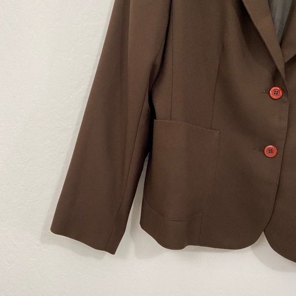Barclay Petites Women's 8 Brown Vintage Utility Blazer Jacket V Neck 2 Button - Picture 6 of 10